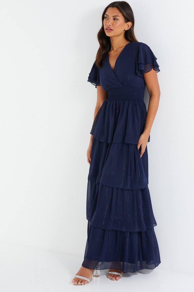 Chiffon Wrap Tiered Maxi Dress