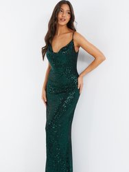 Cowl Neck Sequin Fishtail Evening Dress