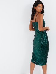 Cowl Strappy Sequin Ruched Midi Dress