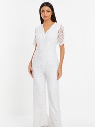 Crotchet Lace Short Sleeve Jumpsuit - White