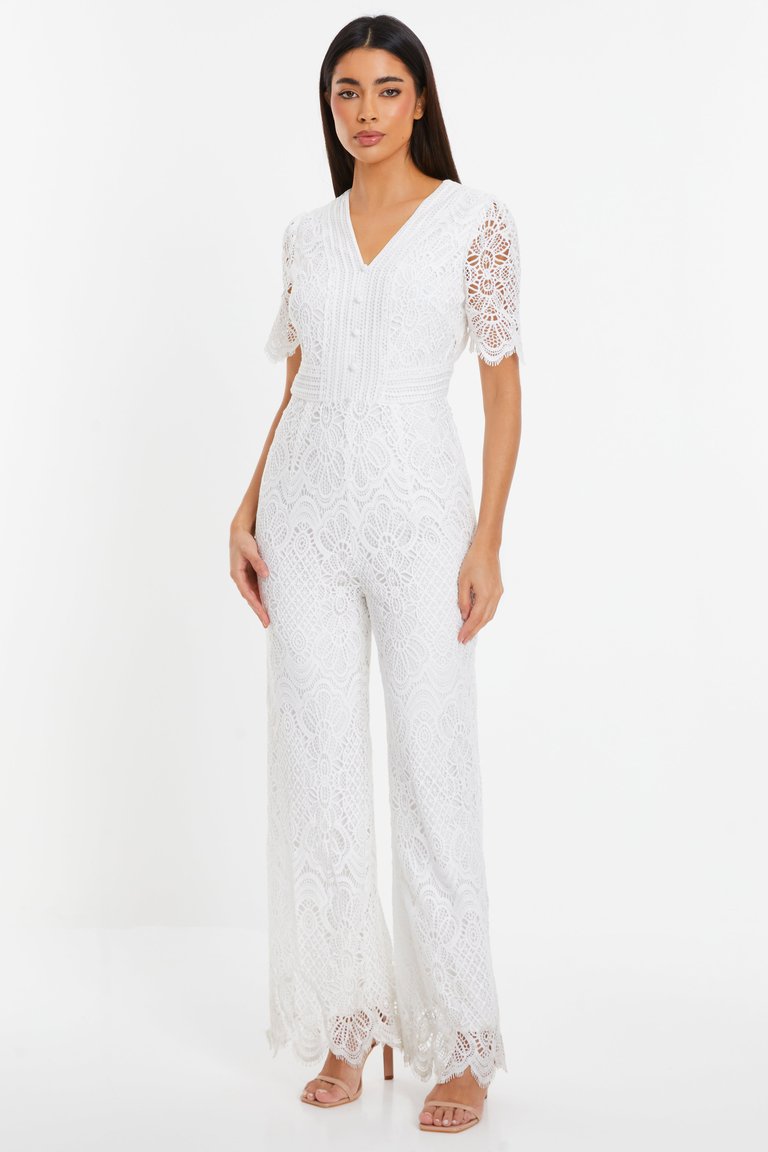 Crotchet Lace Short Sleeve Jumpsuit - White