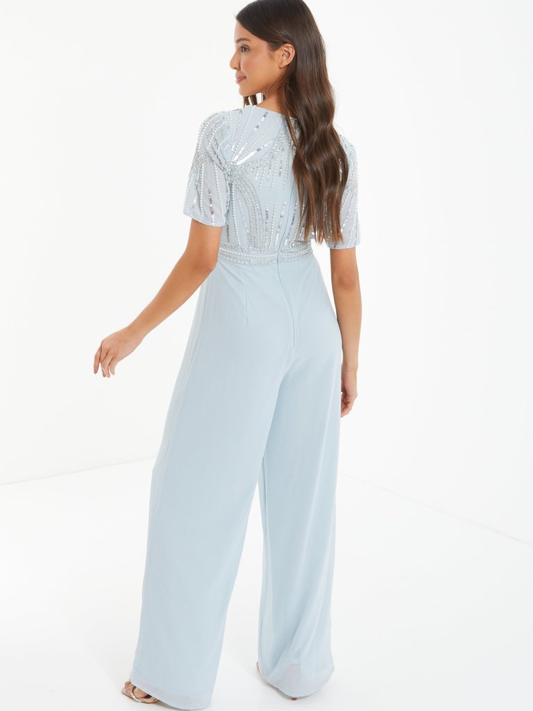 Embellished Short Sleeve Jumpsuit