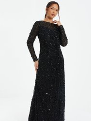 Embellished Twist Detail Evening Dress - Black