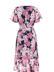 Floral Print Midi Dip Hem Dress
