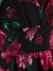 Floral Printed Chiffon Glitter Tiered Midi Dress