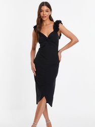 Floral Strap Midi Dress - Black