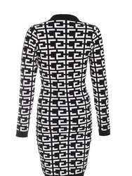 Geometric Button Neckline Sweater Dress