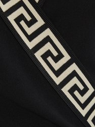 Geometric Trim 3/4 Sleeve Wrap Midi Dress