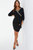 Geometric Trim 3/4 Sleeve Wrap Midi Dress - Black