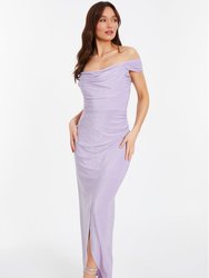 Glitter Brillo Bardot Maxi Dress - Purple