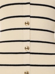 Gold Button Detail Striped Knit Midi Dress