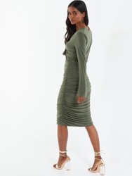 Green Knot Front Bodycon Dress