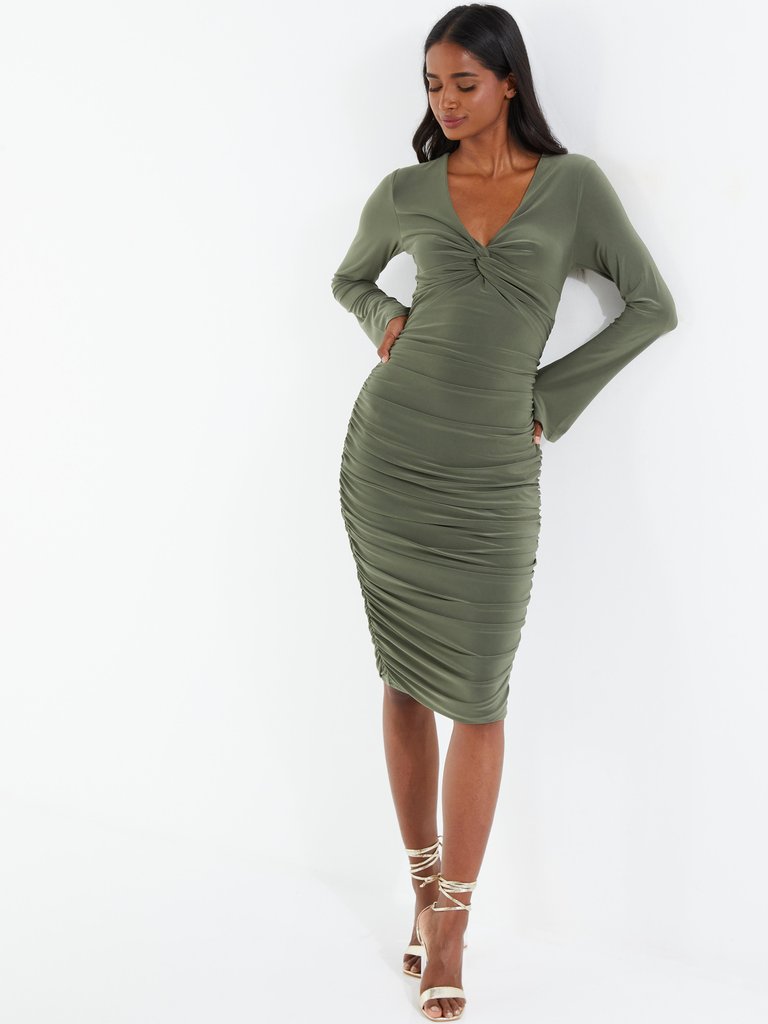 Green Knot Front Bodycon Dress - Green