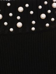 Knit Pearl Detail Long Sleeve Sweater Dress