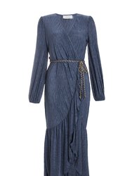 Long Sleeve Belted Wrap Midi Dress