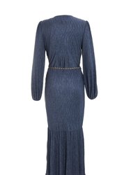 Long Sleeve Belted Wrap Midi Dress