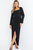 Long Sleeve Sequin Wrap Evening Dress - Black