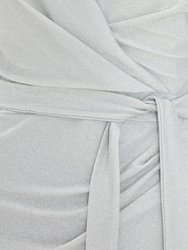 Lurex Puff Sleeve Wrap Midi Dress
