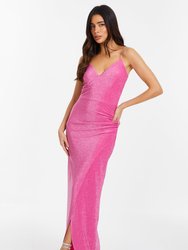 Lurex Wrap Diamante Strap Maxi Dress - Pink