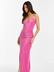 Lurex Wrap Diamante Strap Maxi Dress