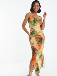 Multi Color Marble Printed Midi Dress - Multicolor