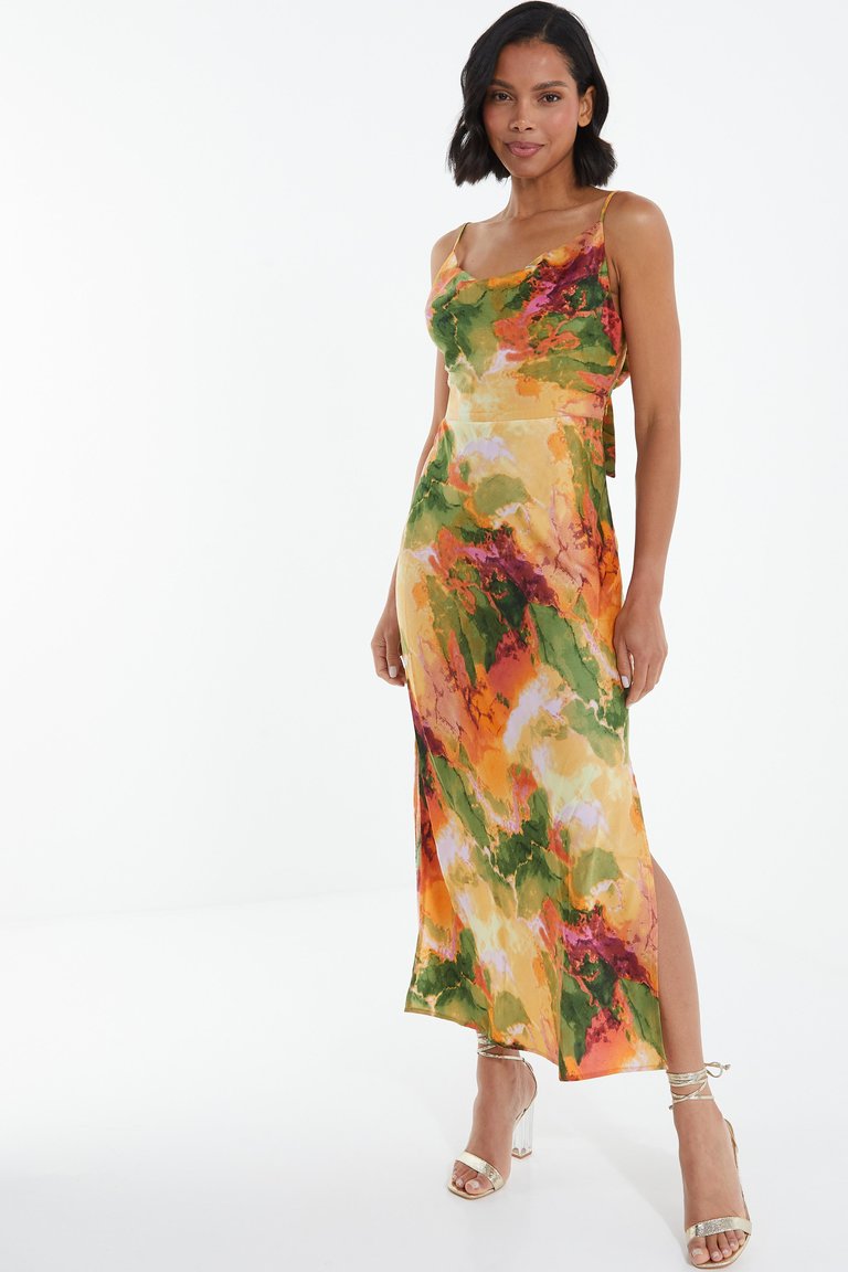 Multi Color Marble Printed Midi Dress