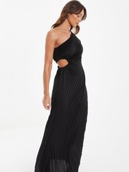 One-Shoulder Cut Out Waist Pleated Maxi Dress