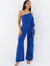 One-Shoulder Frill Palazzo Jumpsuit - Blue