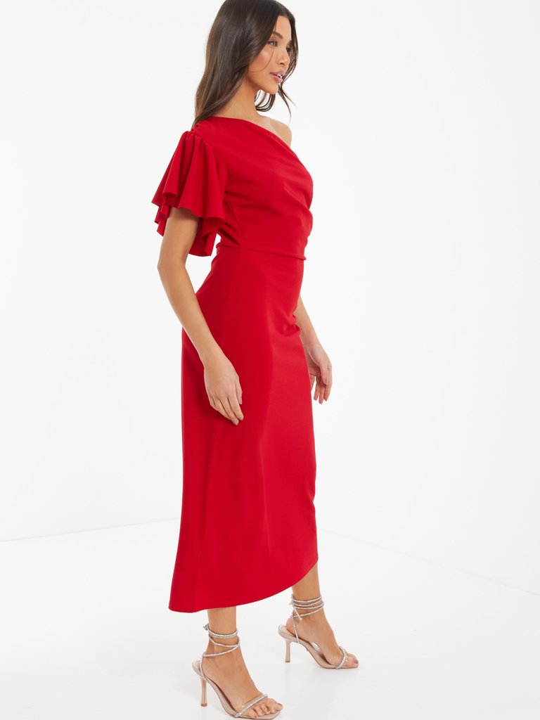 One-Shoulder Frill Sleeve Maxi Dress