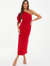 One-Shoulder Frill Sleeve Maxi Dress - Red