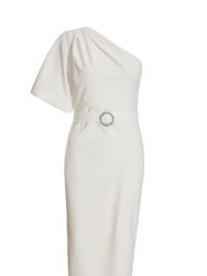One-Shoulder Midi Dress with Diamante Buckle