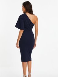One-Shoulder Ruched Midi Dress