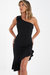 One Shoulder Ruffle Bow Dress - Black