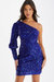 One-Shoulder Sequin Bodycon Dress - Blue