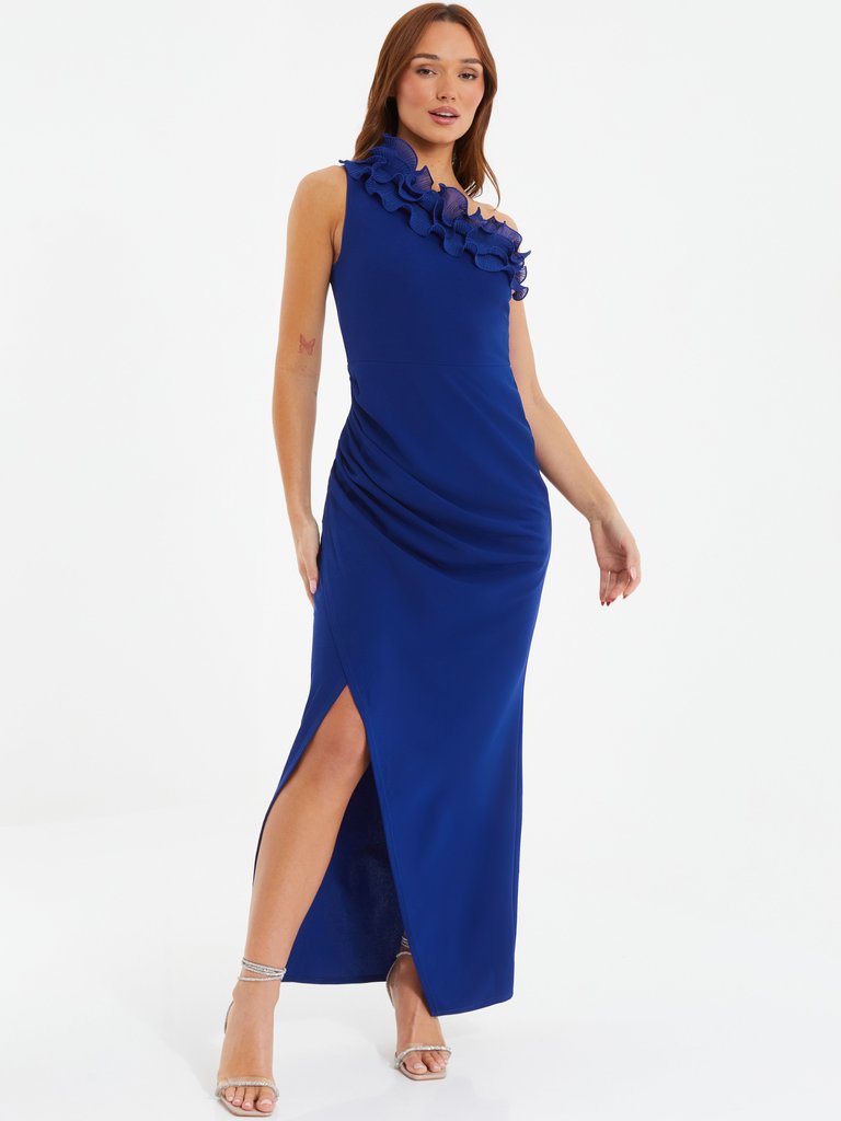 One Shoulder Wrap Maxi Dress - Blue