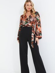 Paisley Satin 2 In 1 Palazzo Jumpsuit - Black