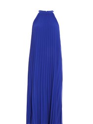 Pleated Chiffon High Neck Midi Dress