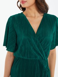 Plisse Ruched Midi Dress - Green