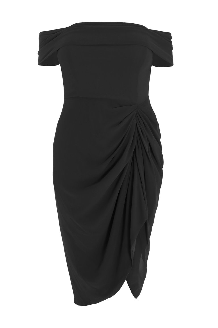 Plus Size Chiffon Ruched Midi Dress - Black