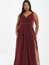 Plus Size Glitter Wrap Maxi Dress - Berry