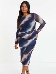 Plus Size Marble Mesh Maxi Dress - Blue
