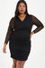 Plus Size Mesh Wrap Ruched Midi Dress - Black