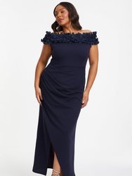 Plus Size Ruffle Bardot Ruched Maxi Dress - Blue