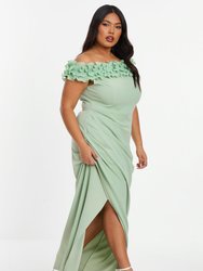 Plus Size Ruffle Bardot Ruched Maxi Dress