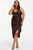 Plus Size Satin Cowl Ruched Midi Dress - Brown
