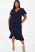 Plus Size V-Neck Frill Hem Midi Dress - Blue