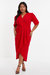 Plus Size Wrap Pleated Ruched Sleeve Midi Dress - Red