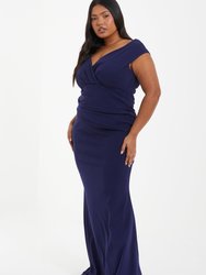 Plus Size Wrap Ruched Maxi Dress - Navy