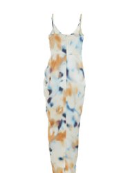 Printed Ruched Cowl Neck Midi Dress