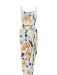 Printed Ruched Cowl Neck Midi Dress